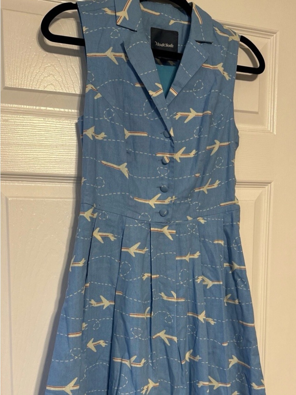 ModCloth Blue Dress with Cream Airplane Print